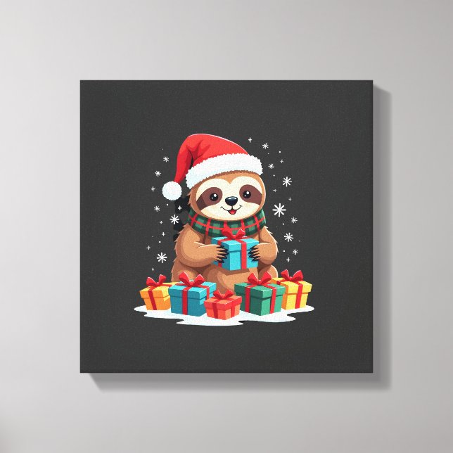 Toile Joyeux Sloth Noël mignon sloth de Noël chapeau de  (Recto)