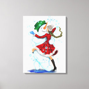 Toile Joyeux Snowman et Fille Dance Tango fête de Noël