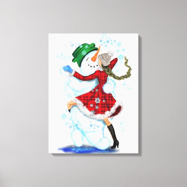 Toile Joyeux Snowman et Fille Dance Tango fête de Noël (Recto)
