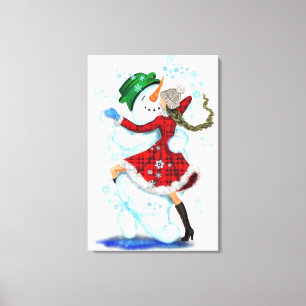 Toile Joyeux Snowman et Fille Dance Tango fête de Noël