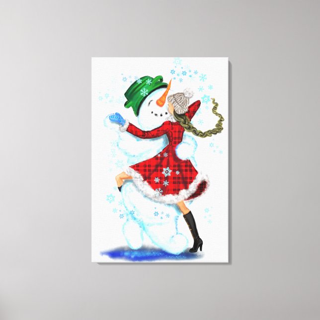 Toile Joyeux Snowman et Fille Dance Tango fête de Noël (Recto)