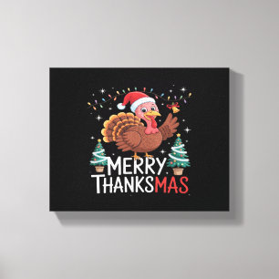 Toile Joyeux Thanksmas Bon thanksgiving Père Noël Turkey