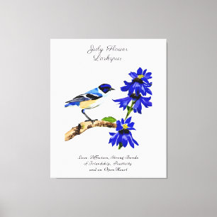 Toile Juillet Mois de naissance Fleur Bluebird et Larksp