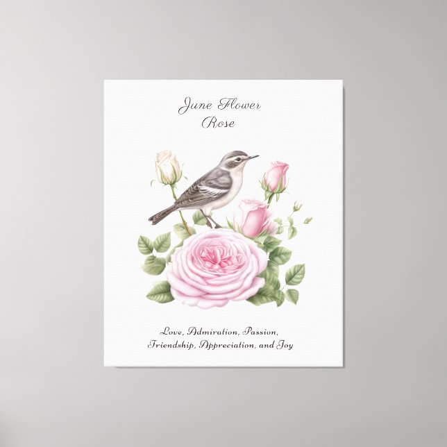 Toile Juin Mois de naissance Fleur Rose Élégant Annivers (Recto)