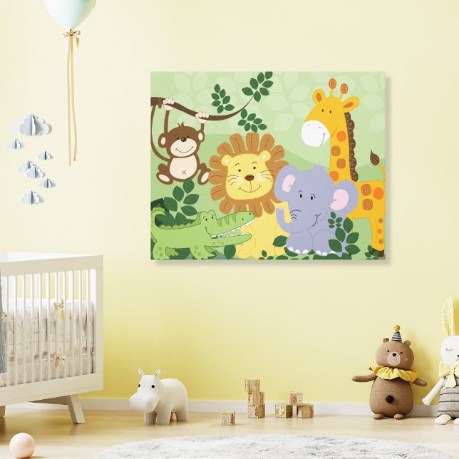 Toile Jungle Animal Safari Nursery Art Canvas 16x20 (Jungle Safari Animals Nursery Canvas Art 16x20)