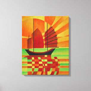 Toile Junk on Sea of Green Cubist Abstrait
