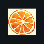 Toile Jus orange tranche aquarelle art pop art<br><div class="desc">Un dessin original de Sacha Grossel d'une grande tranche d'orange juteuse macro peinte en détail à l'aquarelle. Cette orange pop art géante serait parfaite pour une maison ou un café pour ajouter de la couleur aux murs. Parfait pour les amateurs d'art fruitier.</div>