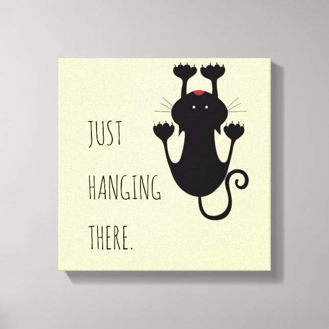 Toile Juste accroché là dessin animé de chat noir texte  (Recto)