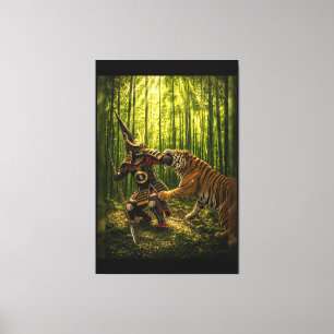 Toile Kato Kiyomasa Samouraï et Tigre sautant 40x60