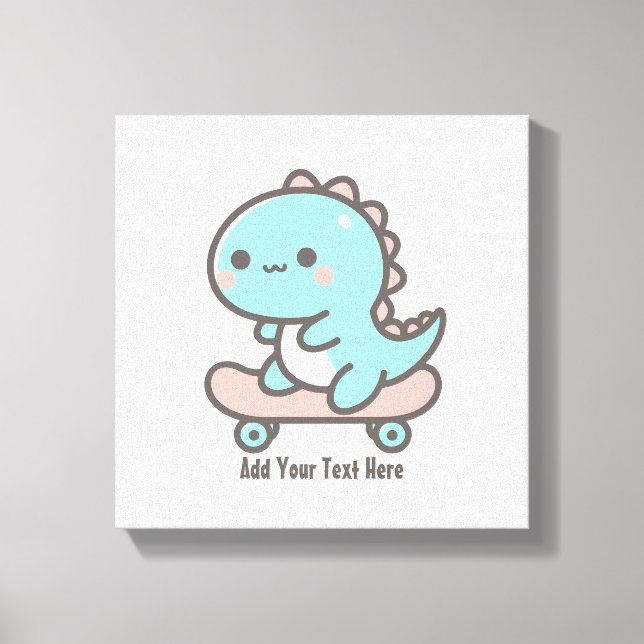 Toile Kawaii Dino sur Skateboard Texte personnalisé (Recto)