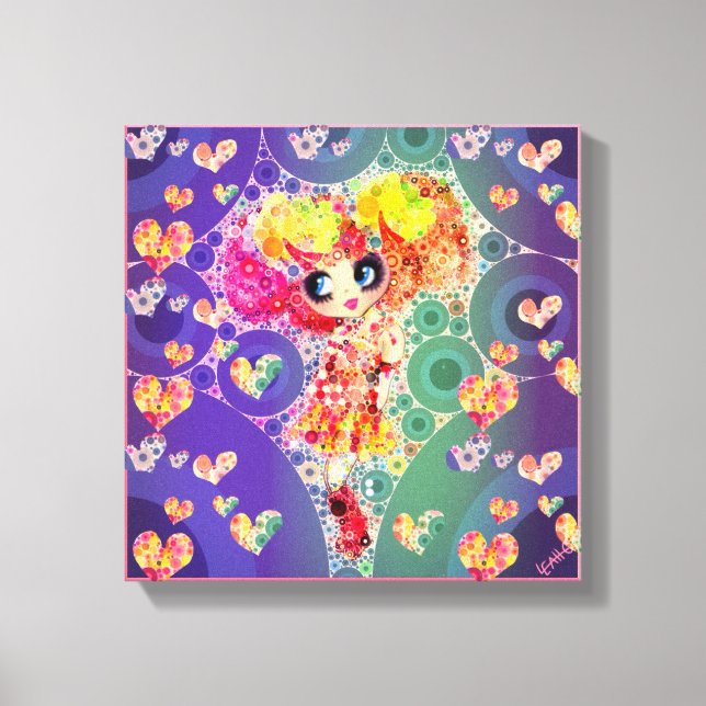 Toile Kawaii Girl PinkyP wallart Harajuku Rainbow Art (Recto)