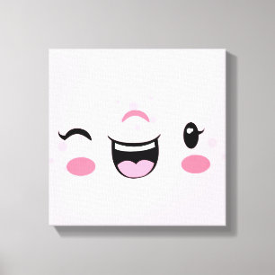 Toile Kawaii Visage Enveloppé rose Winking