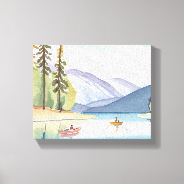 Toile Kayaking le lac | Aquarelle du paysage (Recto)