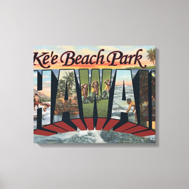 Toile Ke'e Beach Park, Hawaii - Grandes Lettres (Recto)