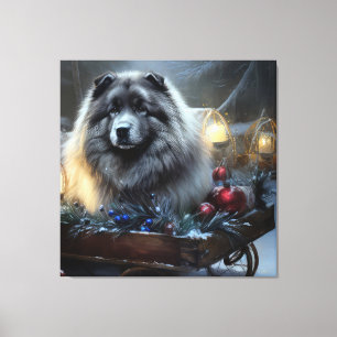 Toile Keeshond enneigé traîneau décor de Noël