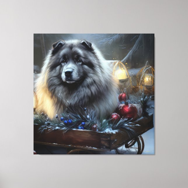 Toile Keeshond enneigé traîneau décor de Noël (Recto)