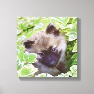 Toile Keeshond Puppy in the Garden Peinture Art original