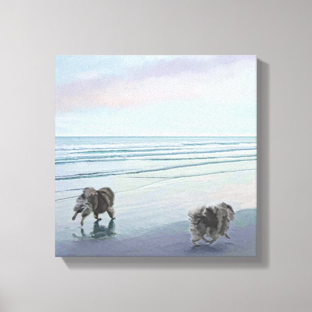Toile Keeshonds at the Seashore Peinture Dog Art (Recto)