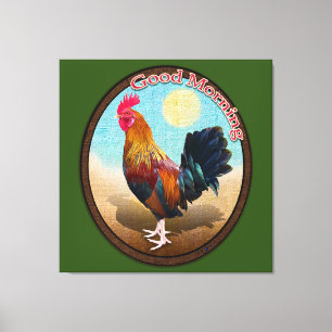 Toile Key West - Coq Gitan Bonjour Ovale Vintage