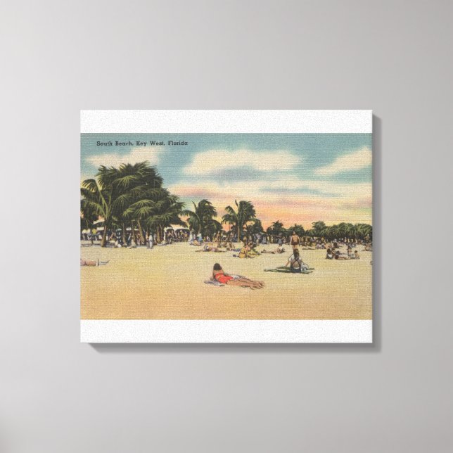 Toile Key West, FL - Vue de la plage sud avec bains de s (Recto)