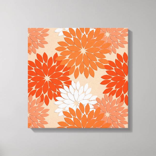Toile Kimono floral moderne Impression, Coral Orange sur (Recto)