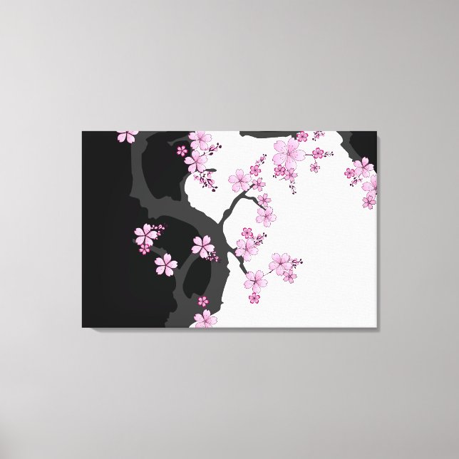 Toile Kimono japonais Sakura noir et blanc (Recto)