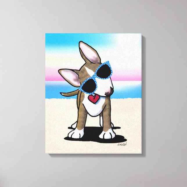 Toile KiniArt Brindle Bull Terrier Dog Beach Canvas Prin (Recto)