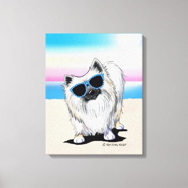 Toile KiniArt Chester Pomeranian Dog Beach (Recto)