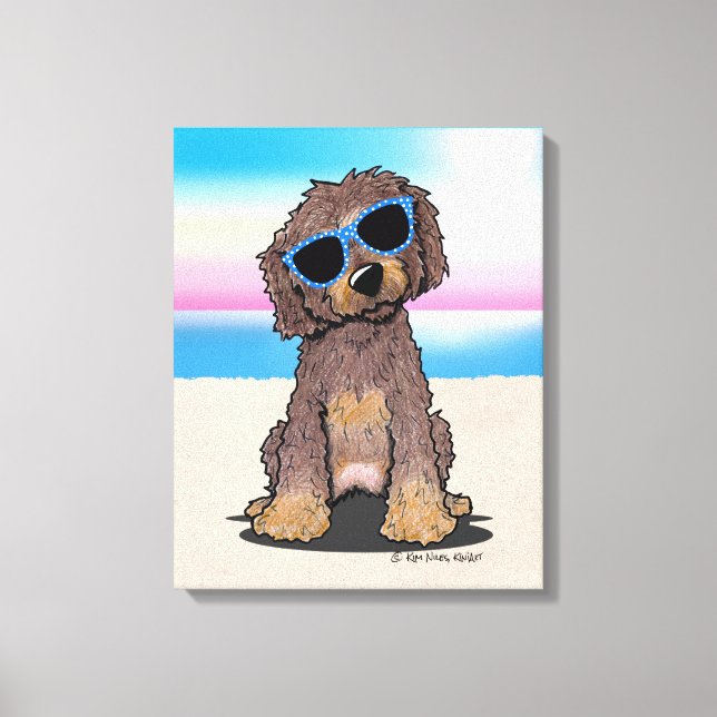 Toile KiniArt Chocolat Doodle Dog Beach (Recto)