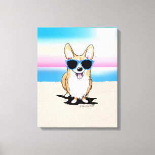 Toile KiniArt Corgi Plage de chiens