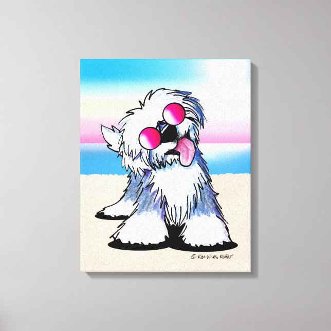 Toile KiniArt Old Anglais Sheepdog Beach (Recto)