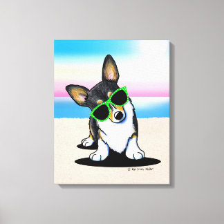 Toile KiniArt Tricolor Corgi Dog Beach
