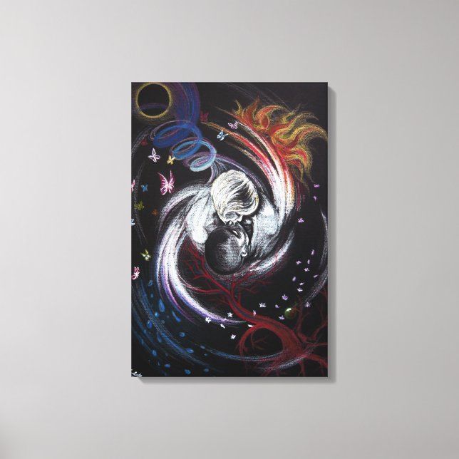 Toile Kissing couple Yin Yang Love Dessin surréaliste (Recto)