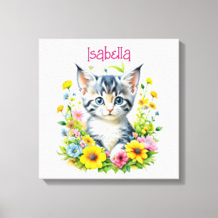 Toile Kit de fleurs de chaton à l'aquarelle personnalisé