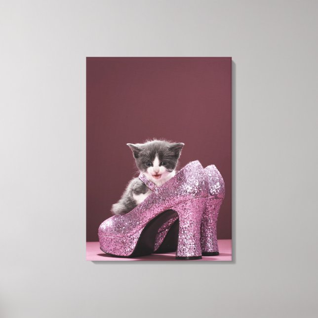 Toile Kitten assis dans des chaussures de parties scinti (Recto)