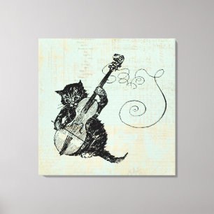 Toile Kitten Jouer Violon Musique Turquoise Cat Illustra