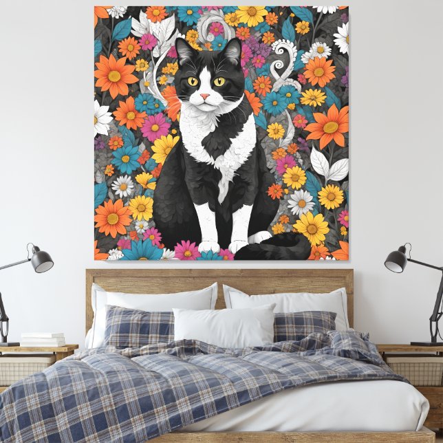 Toile Kitty au milieu des fleurs (Insitu(Chambre))