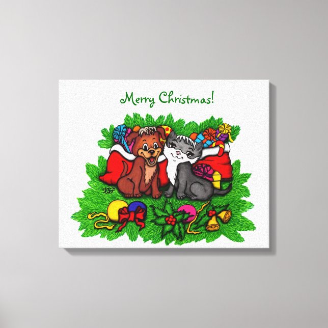 Toile Kitty et chiot, Happy XMas (Recto)