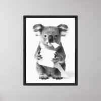 Koala Adorable Noir et Blanc Tenant du Papier Toil