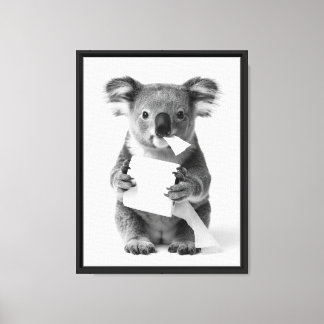 Toile Koala Adorable Noir et Blanc Tenant du Papier Toil
