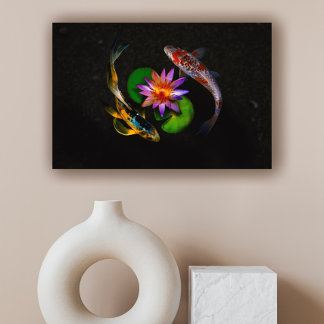 Toile Koi Poisson nager autour de Lotus Flower dans Zen 