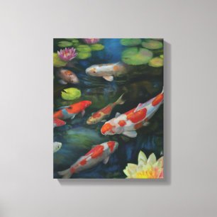 Toile Koi Poisson Natation Lotus Fleur Étang Zen Peintur
