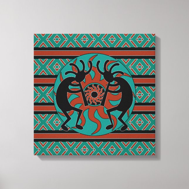 Toile Kokopelli Sud-Ouest Turquoise Peinture murale (Recto)