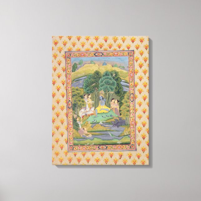 Toile Krishna et les Gopis (gouache sur papier) (Recto)