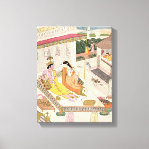 Toile Krishna et Radha sur un lit dans un palais de