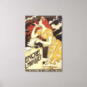 Toile L. Marquet Ink Femme à tête rouge et harpe