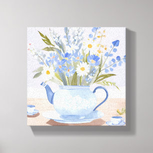 Toile La Bouilloire Fleurie   Peinture de thé à l'aquare
