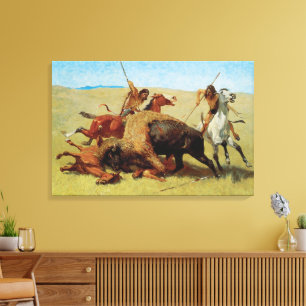 Toile La Chasse au Bison par Remington, Amérindien Vinta