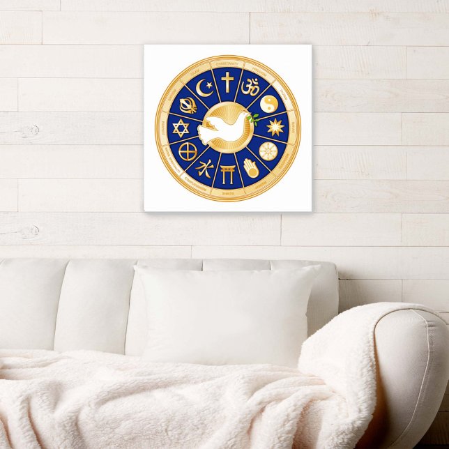 Toile La colombe de la paix (Dove of Peace Canvas Art
Inspirational decor. Gold icons of world faiths surround the Dove of Peace.)