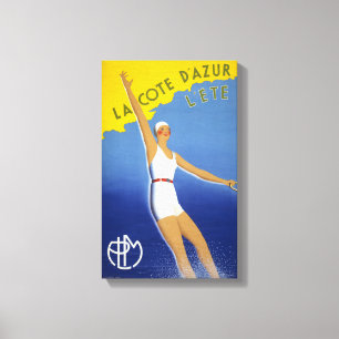 Toile La Côte d'Azur l'ete Poster vintage restauré